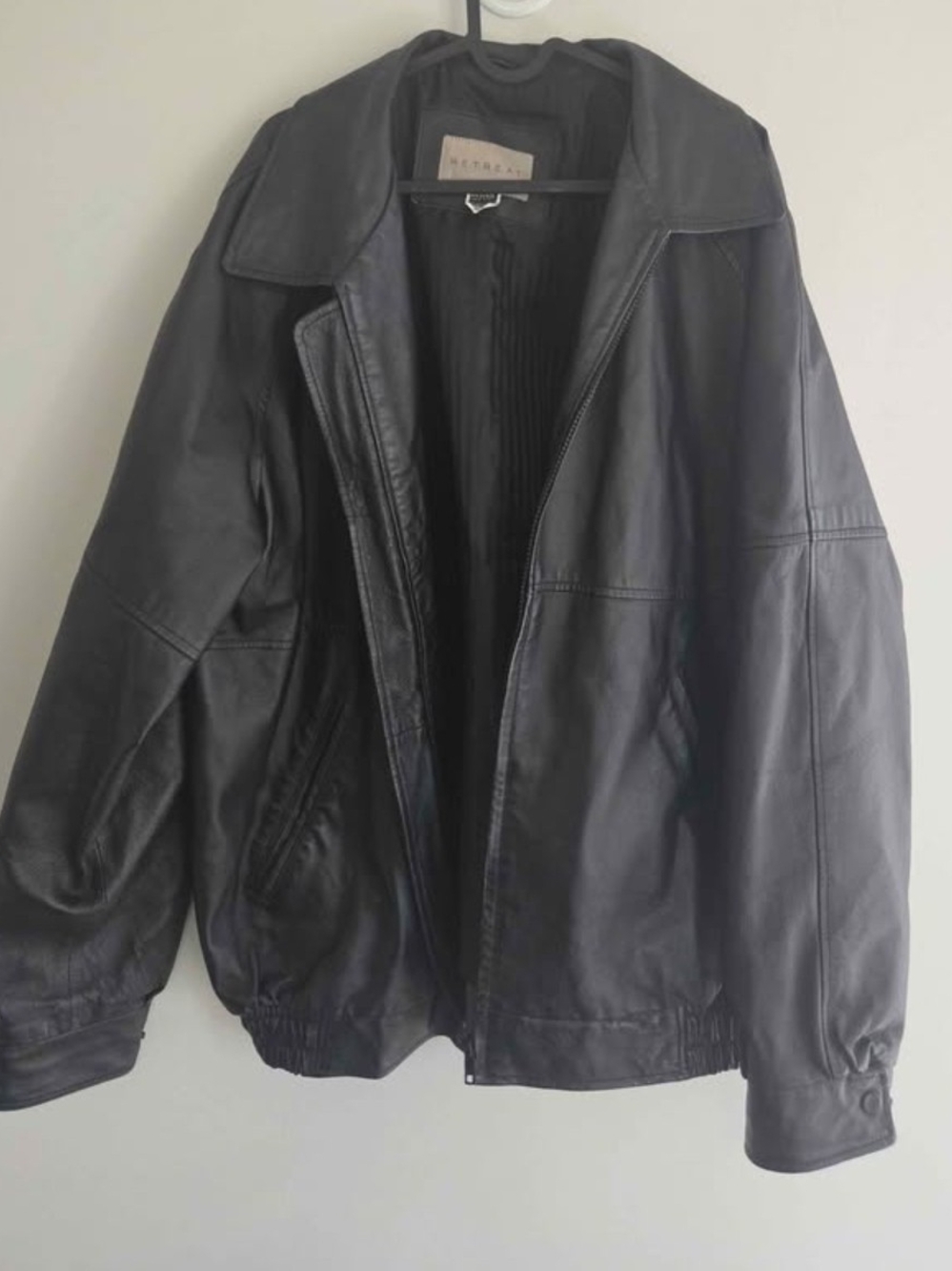 Men's Black Leather Jacket by (Classic Bomber Style)
